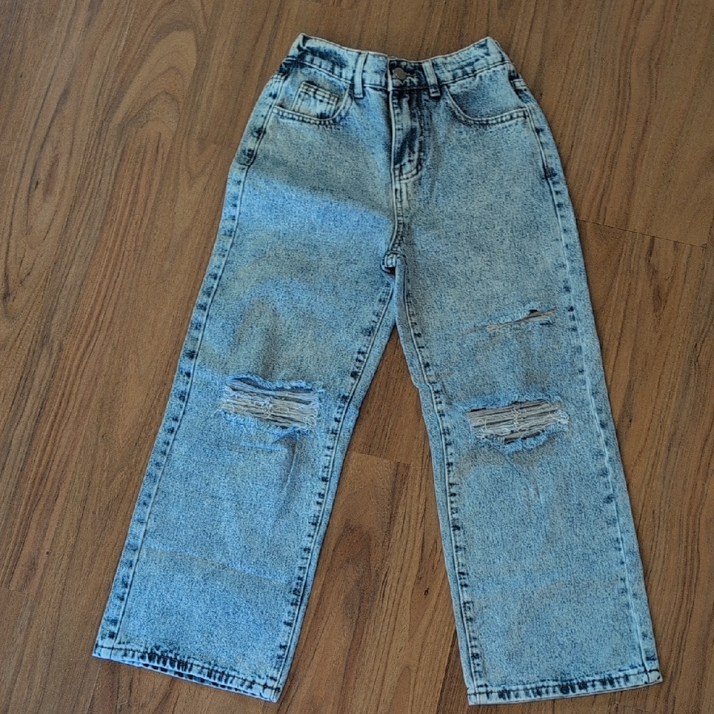 Girls Stylish Blue Distressed Jeans